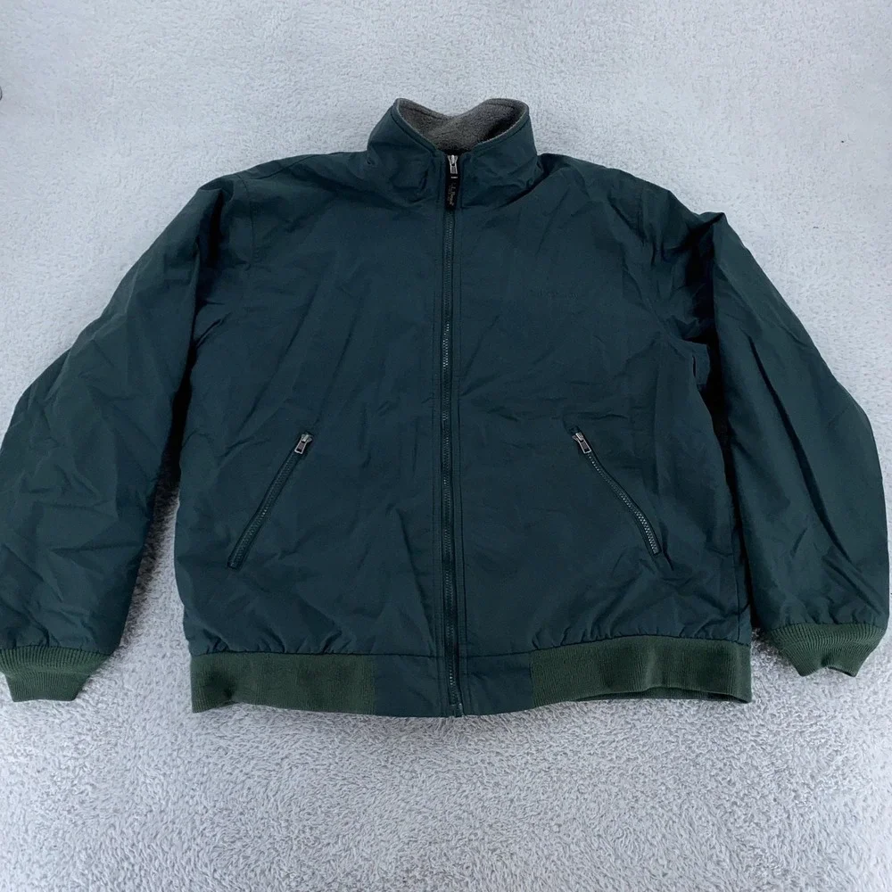 LL Bean Jacket Mens‎ Large Green Full Zip Fleece Lined Windbreaker Outdoor Coat